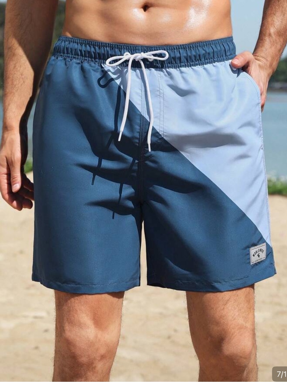 Manfinity Men's Color Block Drawstring Waist Beach Shorts